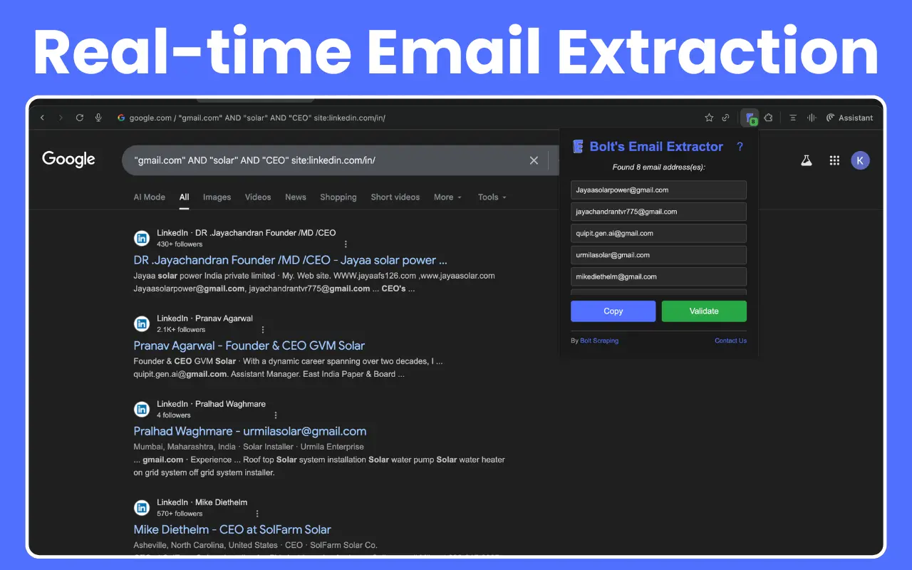 Email Extraction Results