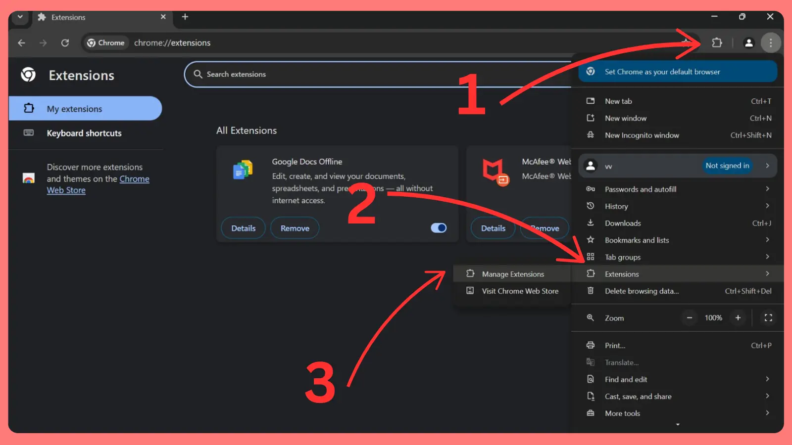 Open browser extensions