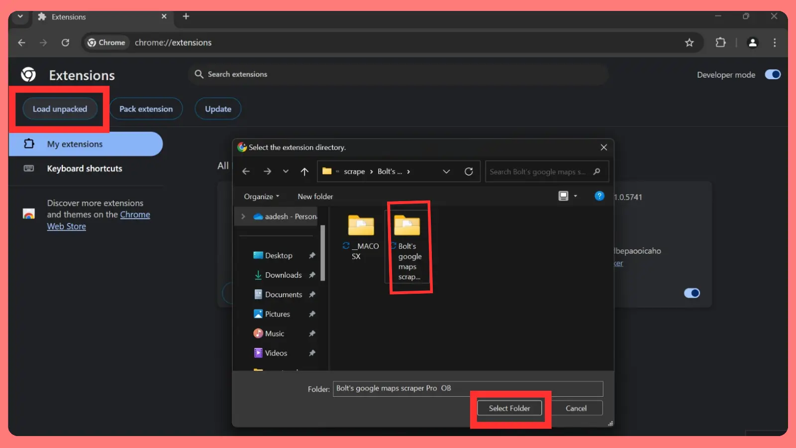 Load unpacked option